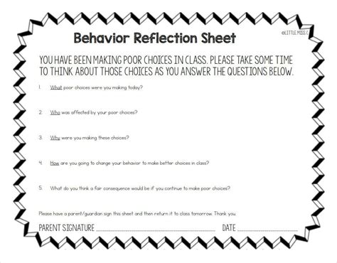 Image result for Behavior Reflection Sheet for Kindergarten