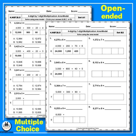 Toradh íomhá ar Area Model Multiplication Worksheets
