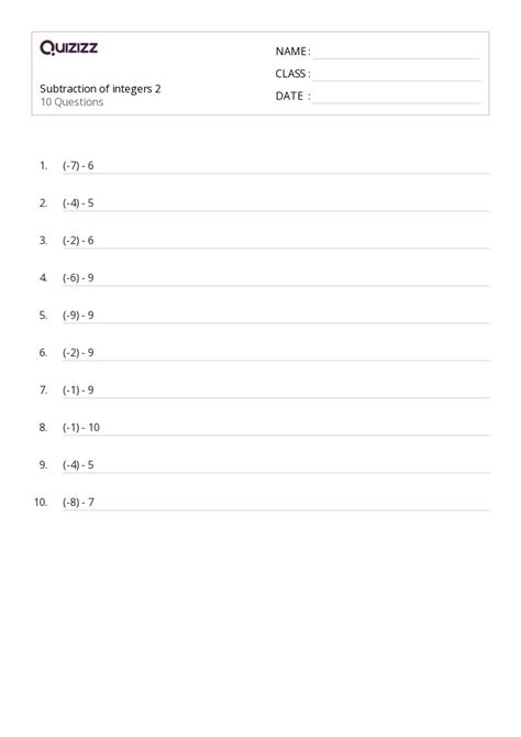 Image result for 7th Grade Math Subtraction Worksheets