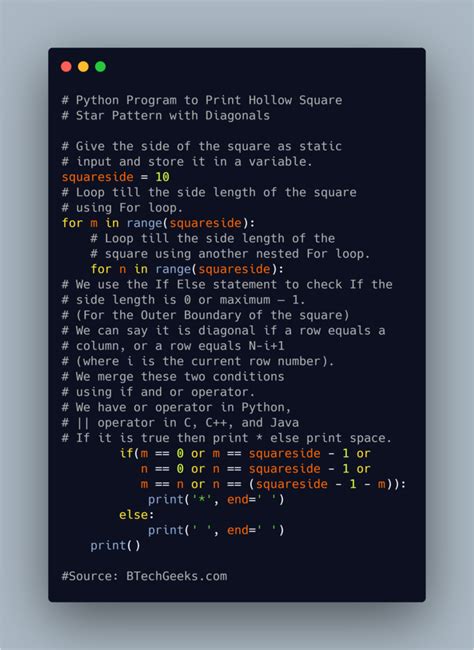 Afbeeldingsresultaten voor Python Program to Print Hollow Square Pattern