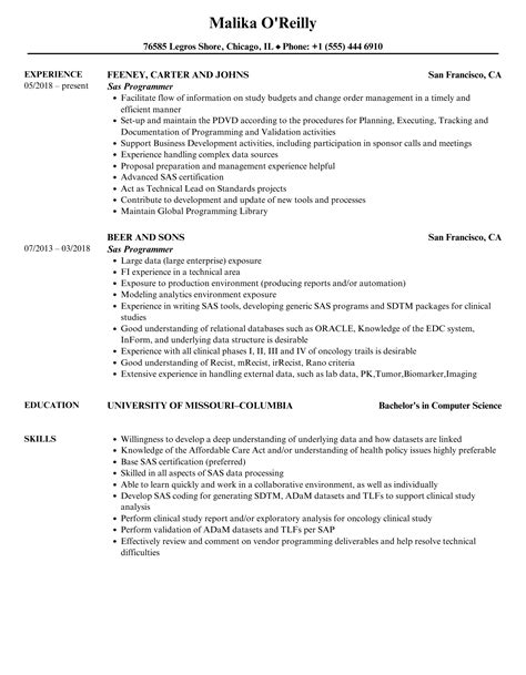 SAS Programmer Sample Resume に対する画像結果
