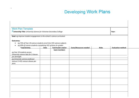 Image result for Project Work Plan Template