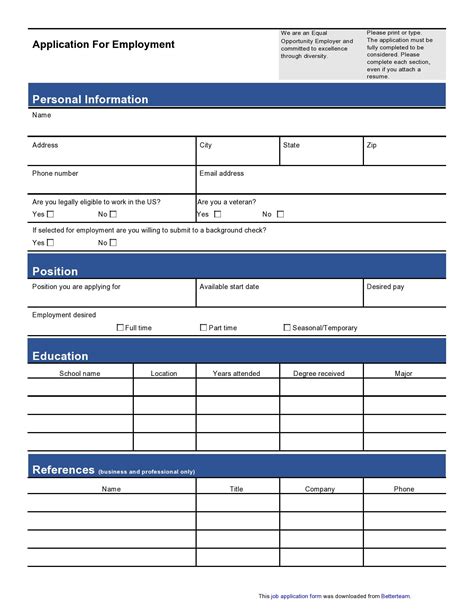 Image result for Simple Printable Job Application Form