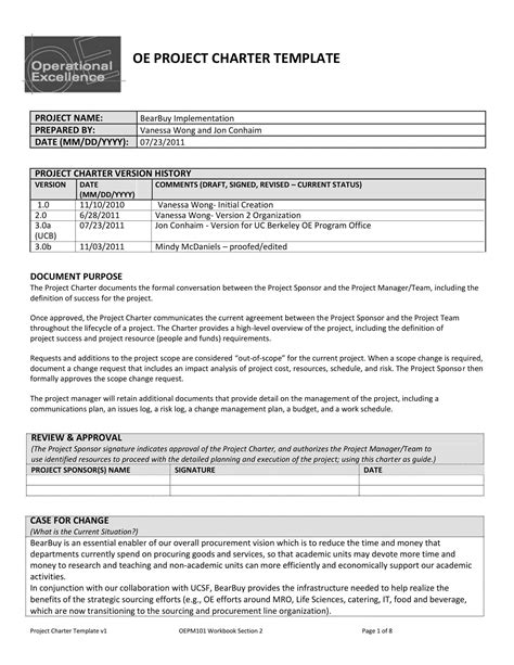 Image result for Project Charter Template Word Version