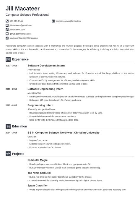 Image result for Computer Science Undergrad Resume