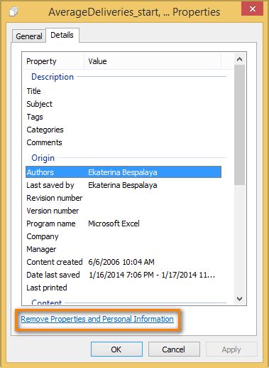 Image result for Document Properties Dialog Box Excel