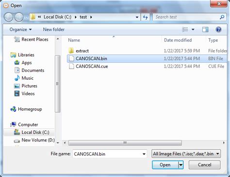 Extract Bin File に対する画像結果
