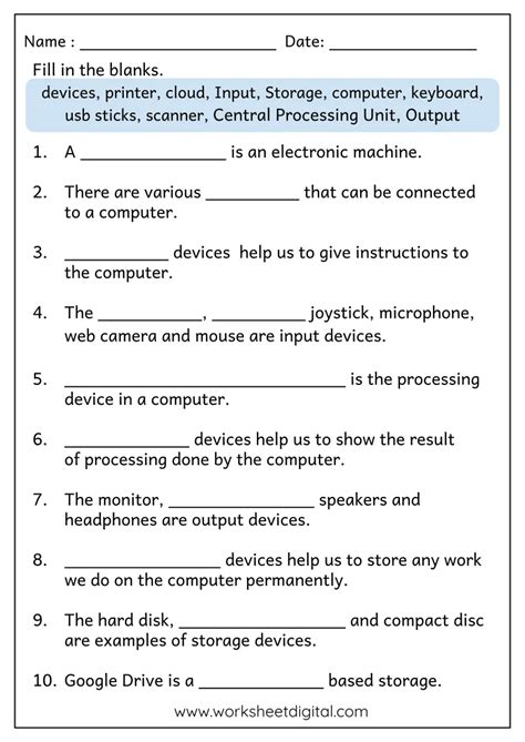 Image result for Computer Basics Worksheet Answers