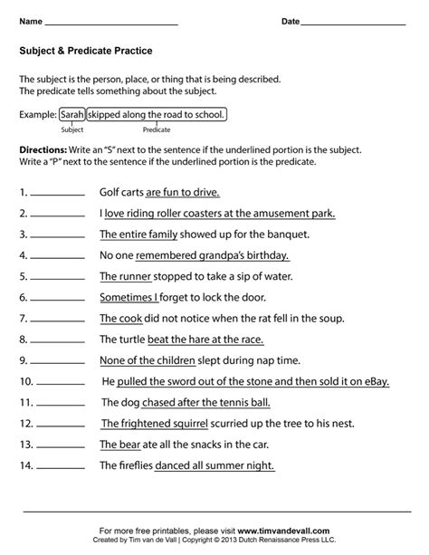 Image result for Complete Subject and Predicate Worksheets