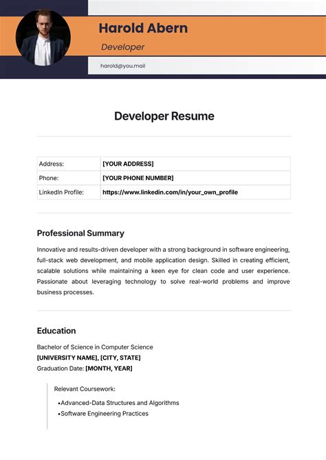 Free Resume Templates for Developers に対する画像結果