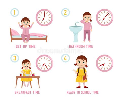 Girl morning routine stock vector. Illustration of timing - 211818823