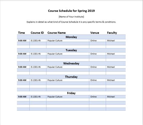 Toradh íomhá ar Syllabus Course Schedule
