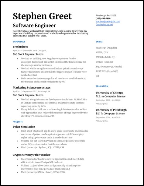 Image result for Computer Science Undergrad Resume