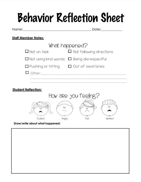 Image result for Behavior Reflection Sheet for Kindergarten