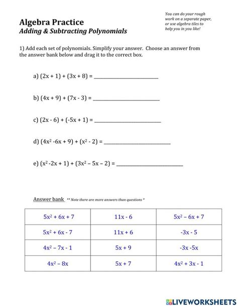 Afbeeldingsresultaten voor Adding Polynomials Practice Problems