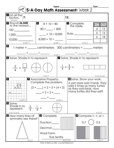 Toradh íomhá ar 4th Grade Math Test Worksheets
