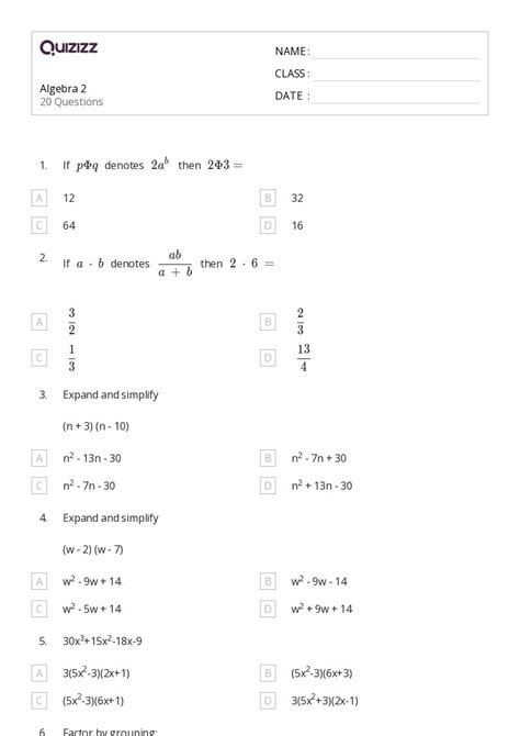 Afbeeldingsresultaten voor Algebra 2 Worksheets Printable