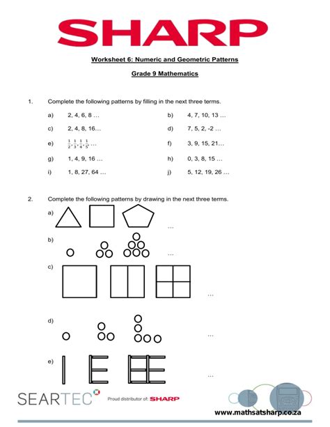 Image result for Number Patterns Grade 9 Worksheets
