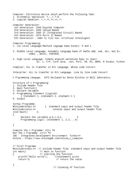 Image result for C Programming Notes