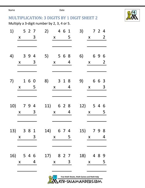 Toradh íomhá ar 4th Grade Math Worksheets 2-Digit Multiplication