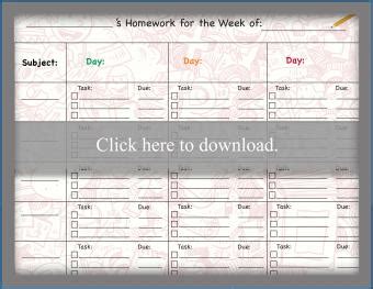 Image result for Printable Weekly Homework Charts