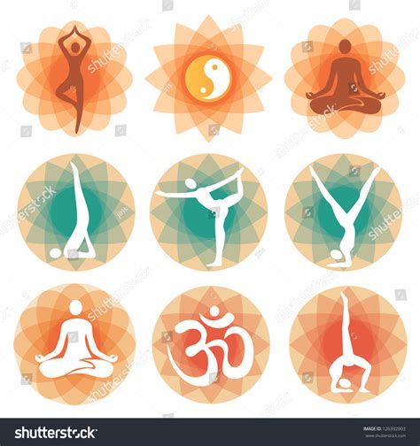 Abstract Decorative Backgrounds With Yoga Symbols And Positions. Vector ...