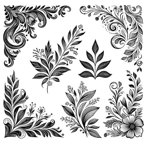 Set of vector floral design elements | Premium AI-generated vector