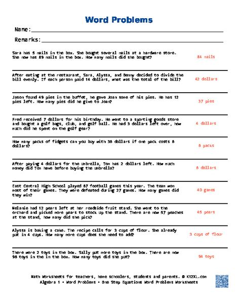 Algebra Word Problems Worksheet PDF に対する画像結果