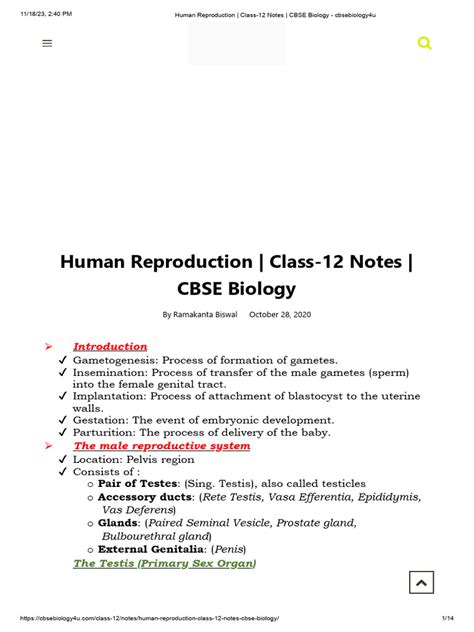 NCERT Class 12 Biology Human Reproduction PDF に対する画像結果