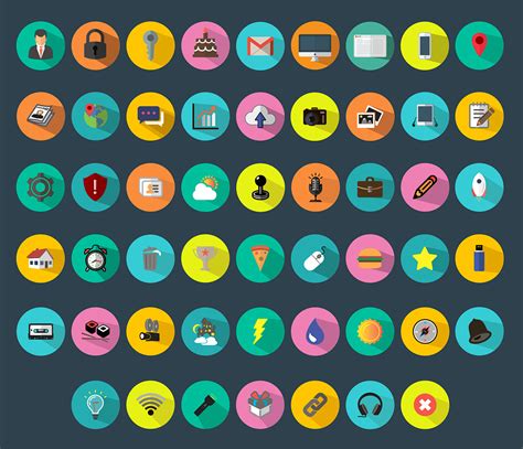 Download Free 52 Colorful Flat Icons Vector - Free Vector Icons, Web Icons