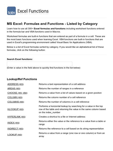Image result for Excel Functions List.pdf