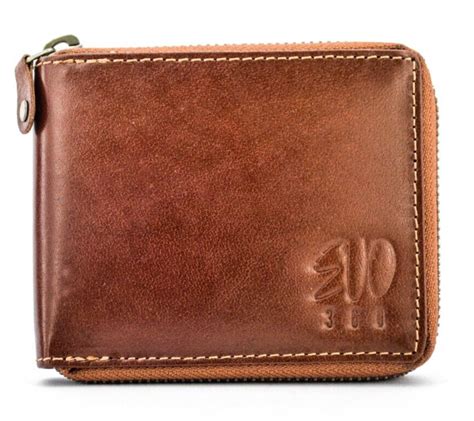 Men's Brown Crunch Genuine Leather Wallet Zipper Bifold RFID Blocking ...