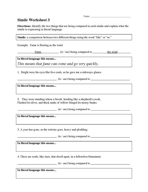 Simile worksheets: Engaging Exercises for Figurative Language