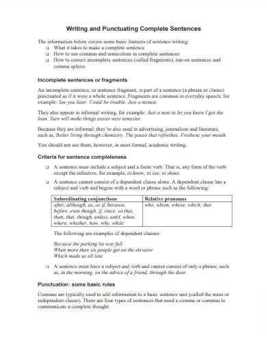 Image result for Examples of Complete Sentences