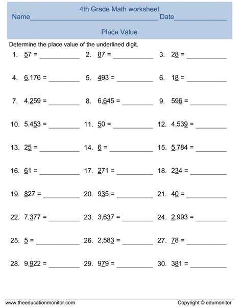 Résultat d’images pour Printable Math Facts Worksheets 4th Grade