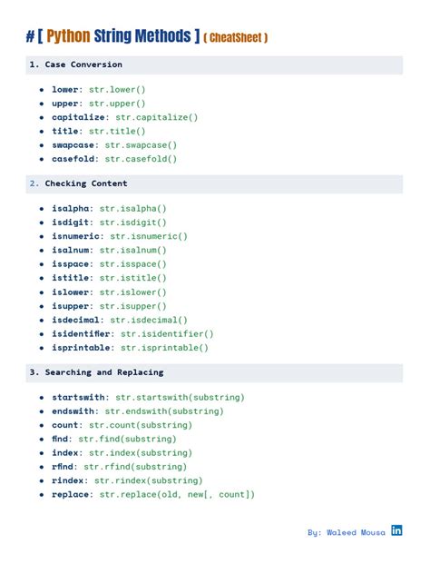 Image result for Python String Methods Cheat Sheet