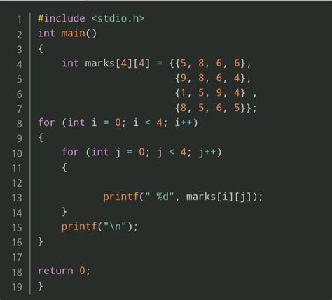 Storing Elements in 2D Array and Printing Matrix C Program に対する画像結果