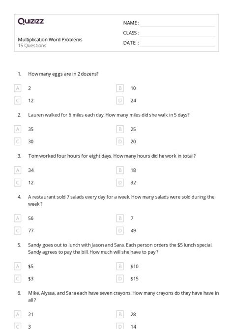 Multiplication Word Problem Worksheet Class 2 に対する画像結果