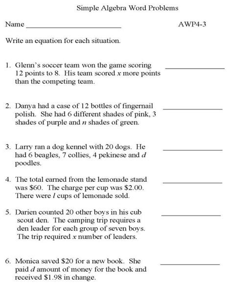 Algebra Word Problems Worksheet PDF に対する画像結果