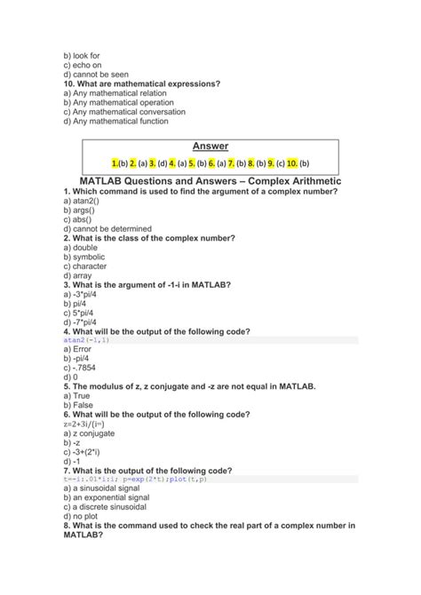 Image result for MATLAB Exam Questions and Answers PDF