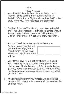 4th Grade Math Worksheets Printable Word Problems に対する画像結果