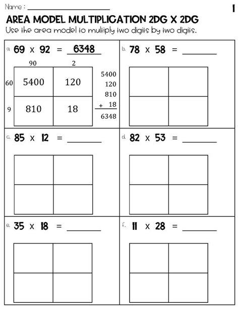 Toradh íomhá ar Area Model Multiplication Worksheets