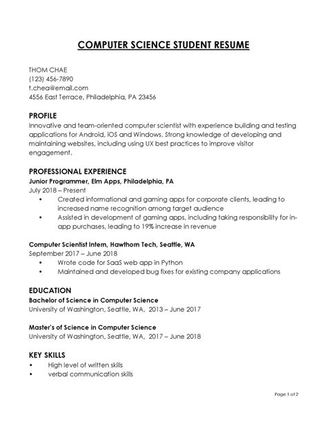 Image result for Computer Science Graduate School Application Resume