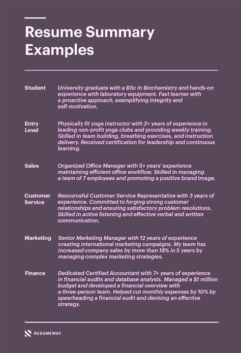 Examples of Resume Summary Statements に対する画像結果