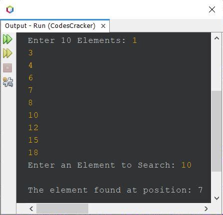 Toradh íomhá ar Linear Search in Java User Input