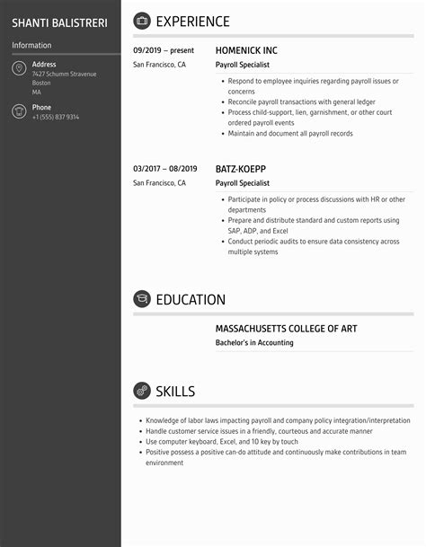 Image result for Payroll Specialist Resume Sample