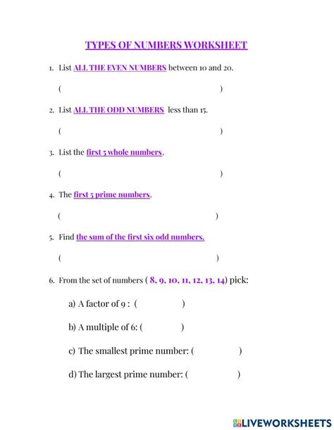 Types of Numbers Worksheet Questions に対する画像結果