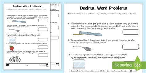 Toradh íomhá ar Word Problems Worksheet Middle School