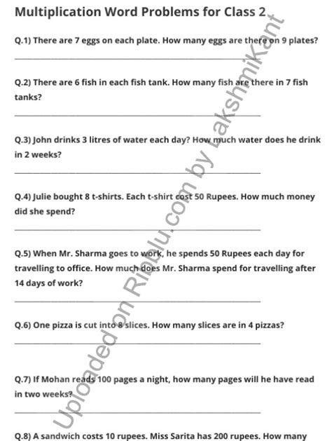 Multiplication Word Problem Worksheet Class 2 に対する画像結果