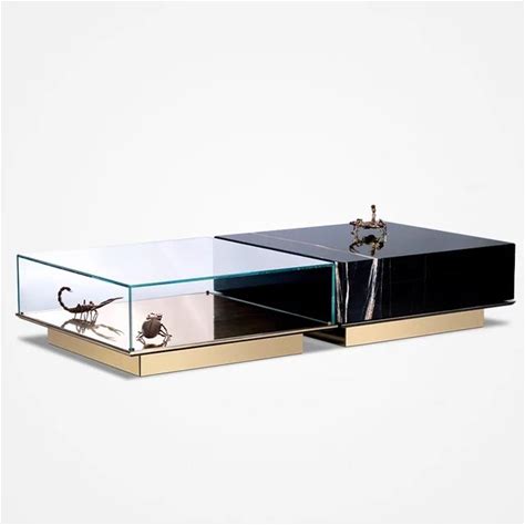 Modern Light Luxury Black And White Root Marble Tempered Glass Long Living Room Square Coffee Table